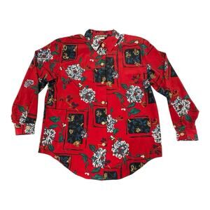S.G. Sport Women's Medium Floral Foliage Cubic AOP Blouse Button Up Retro USA